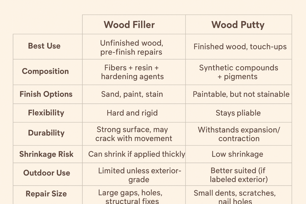 wood putty vs wood filler