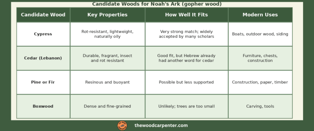 Gopher Wood: The Mystery Wood of Noah’s Ark Explained 2 Gopher Wood - Candidate Woods for noah's ark