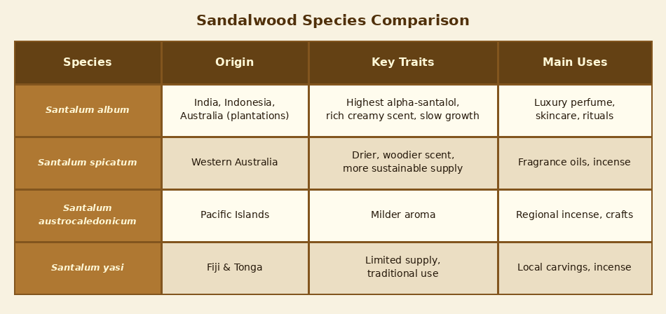 Sandalwood: The Untold Story of its true Value 3 Types of Sandalwood (Simple Comparison)