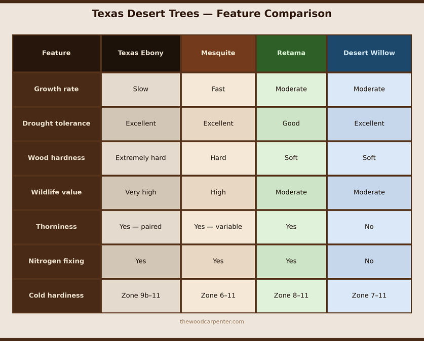Texas Ebony Tree Secrets: Why This Native Tree Is So Tough 3 desert trees comparison