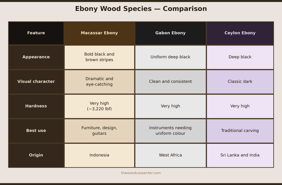 Macassar Ebony: The Rare Wood Everyone Wants 2 Macassar Ebony vs Gabon Ebony or Ceylon ebony
