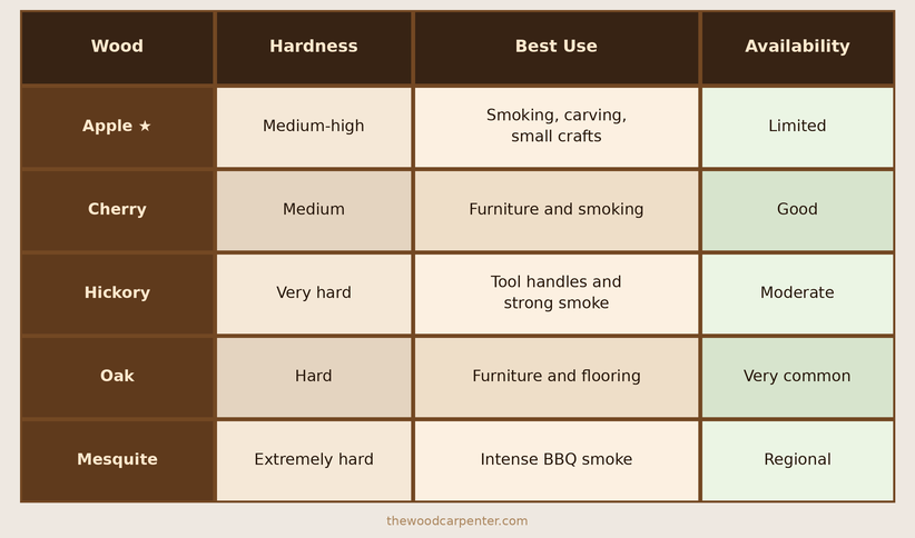 Apple Wood: The Hidden Gem for BBQ and Crafts 5 wood hardness comparison