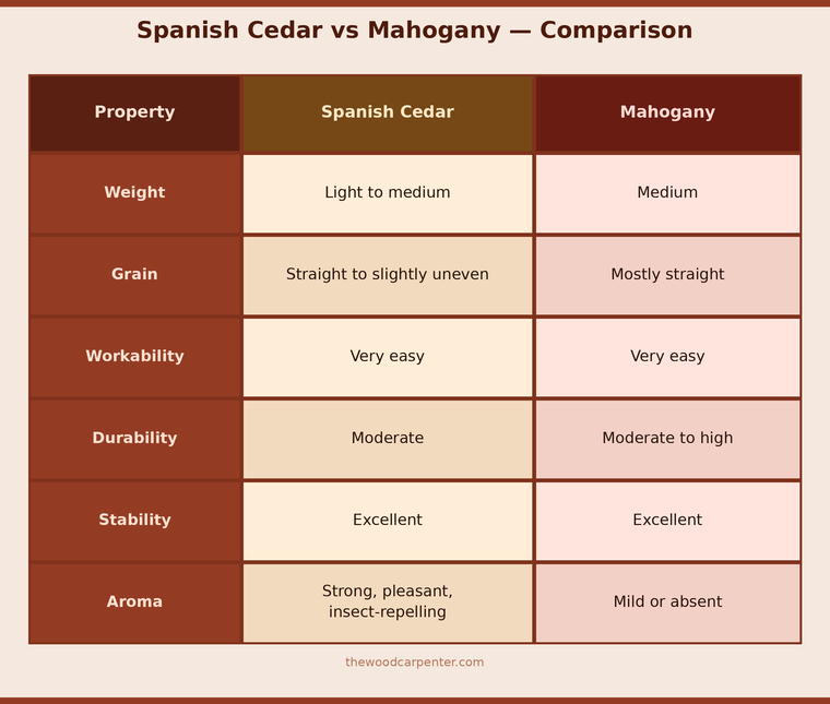 Spanish Cedar: Properties, Uses, and Working Guide 2 Spanish Cedar vs Mahogany